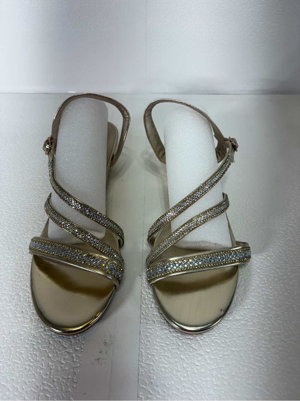 MARELLA Metallic Gold Rhinestone Strappy Sandals s277
